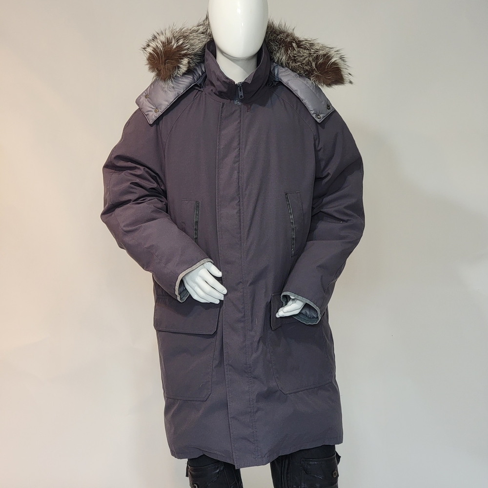 Men's Gray Parka with Silver Fox Fur Hood